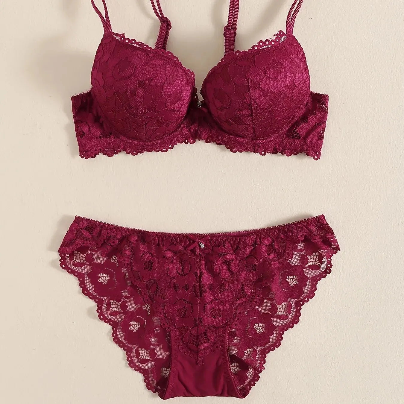1 Set Elegant Lace Embroidery Breathable Fabric Lingerie Set Push-Up Bra Drop Waist Sheer Panty