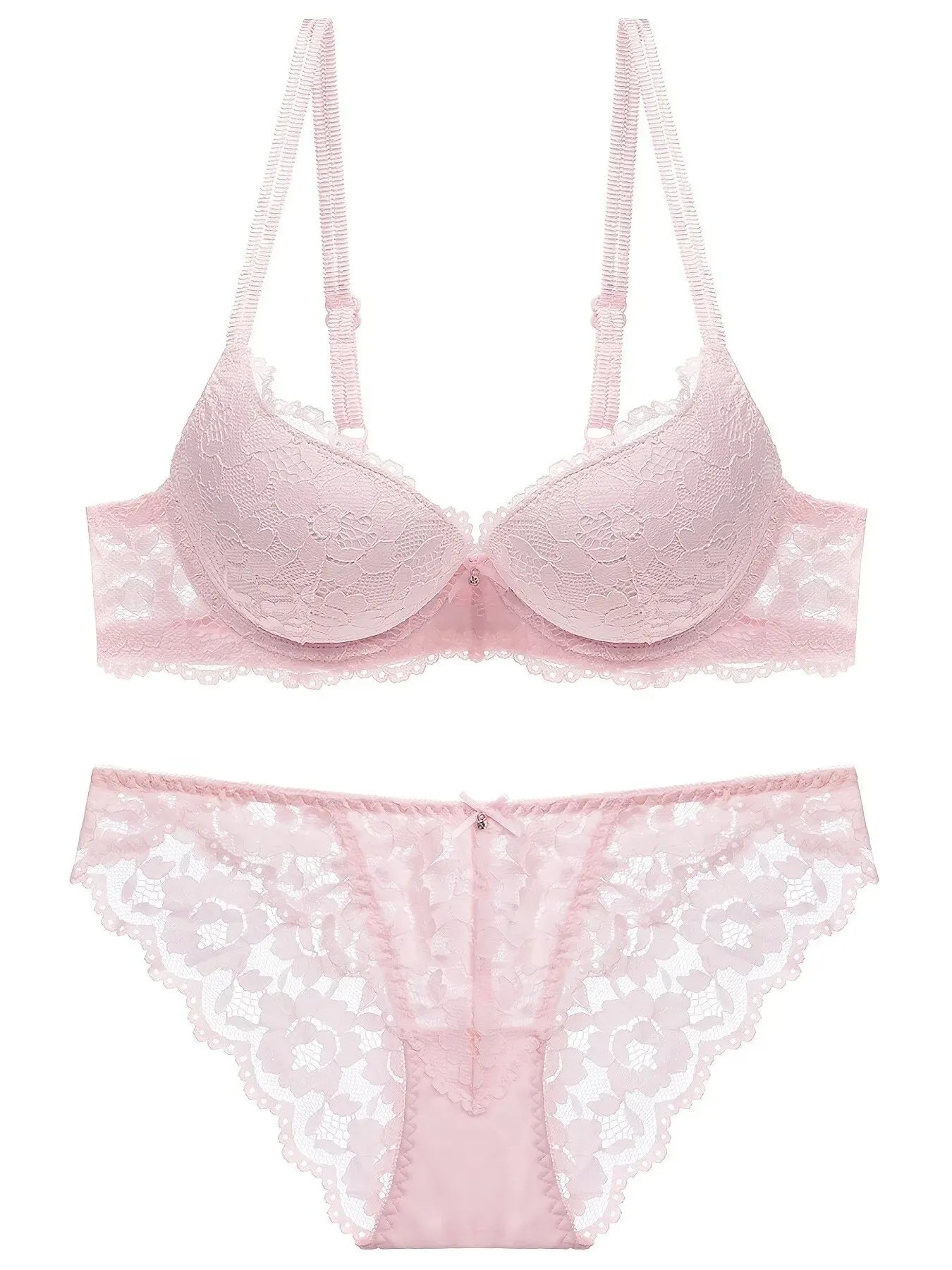1 Set Elegant Lace Embroidery Breathable Fabric Lingerie Set Push-Up Bra Drop Waist Sheer Panty