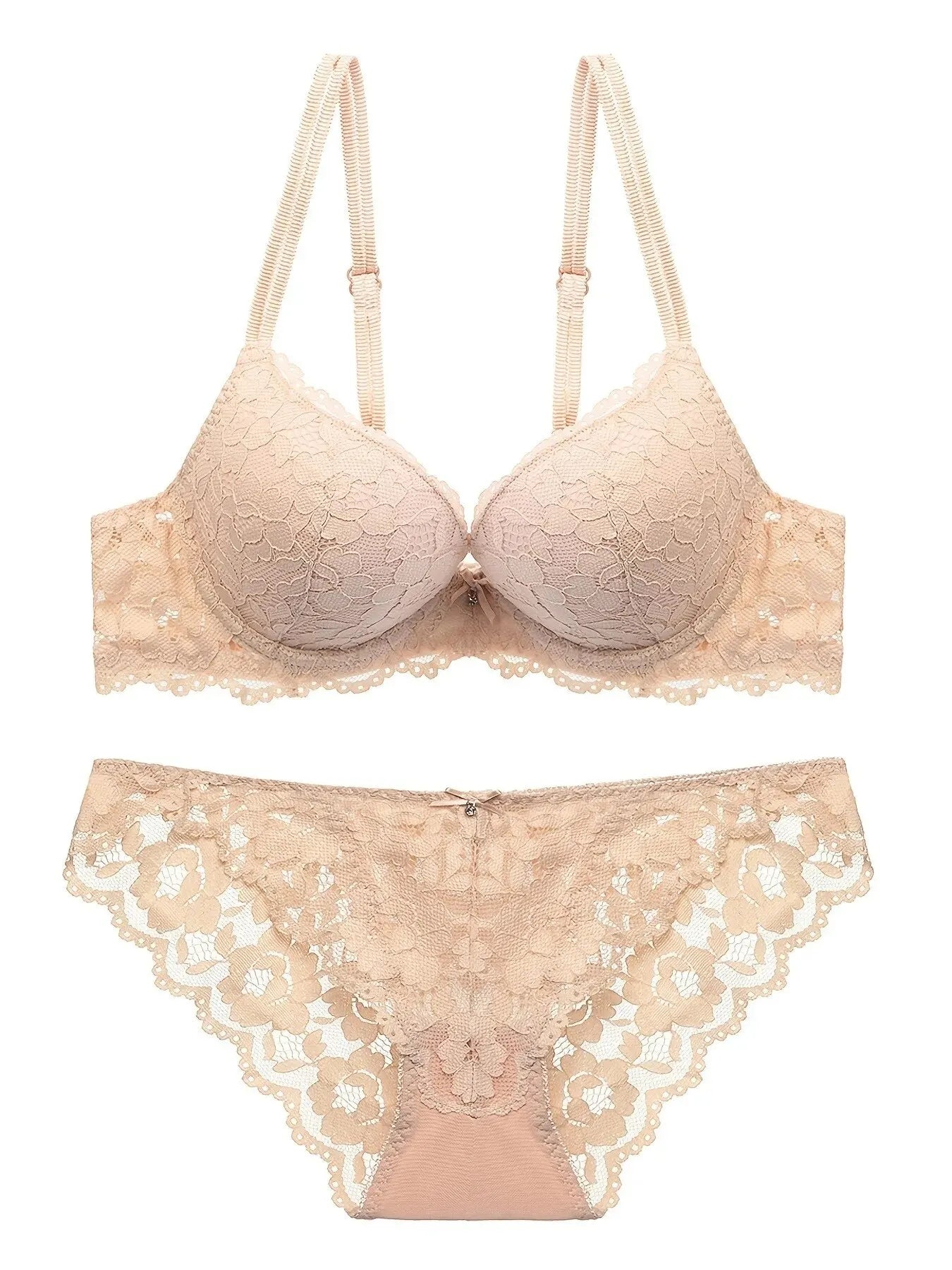 1 Set Elegant Lace Embroidery Breathable Fabric Lingerie Set Push-Up Bra Drop Waist Sheer Panty