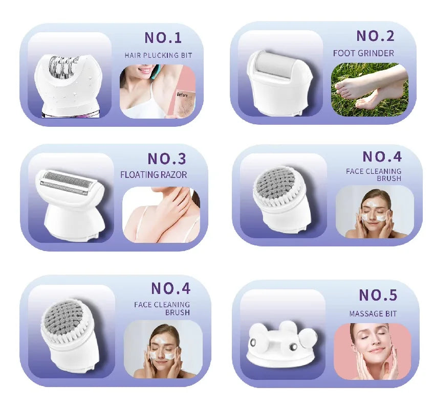 Kemei 5in1 Women Epilator Fo Face Lady Electric Shaver Rechargeable Body Hair Removal Callus Remover Bikini Trimmer wet dry