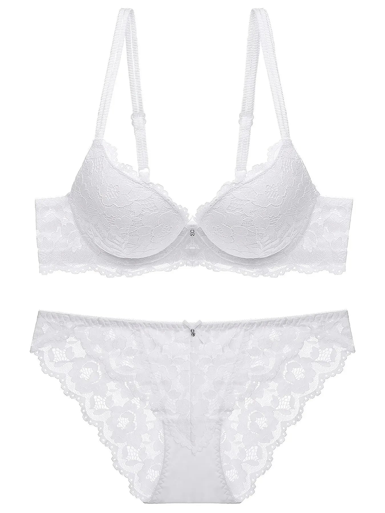 1 Set Elegant Lace Embroidery Breathable Fabric Lingerie Set Push-Up Bra Drop Waist Sheer Panty