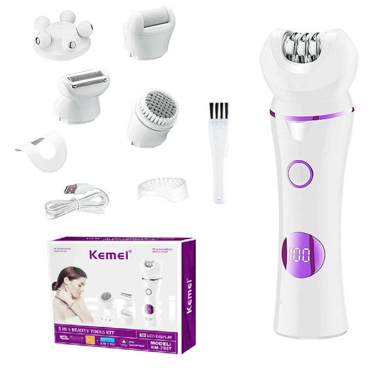 Kemei 5in1 Women Epilator Fo Face Lady Electric Shaver Rechargeable Body Hair Removal Callus Remover Bikini Trimmer wet dry