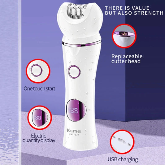 Kemei 5in1 Women Epilator Fo Face Lady Electric Shaver Rechargeable Body Hair Removal Callus Remover Bikini Trimmer wet dry